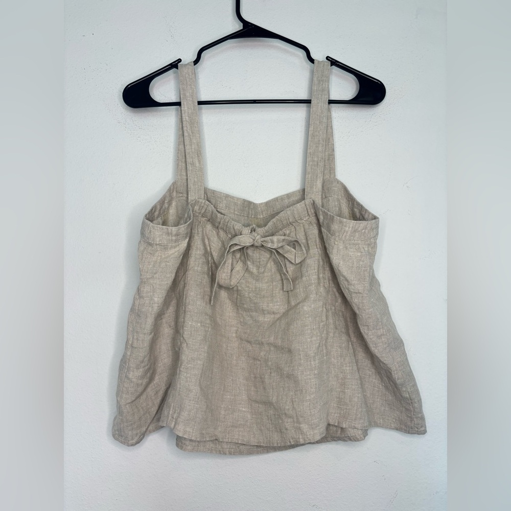 J. CREW NWT BEIGE 100% LINEN BUTTON STRAP CAMI BLOUSE SZ LARGE - Picture 8 of 9